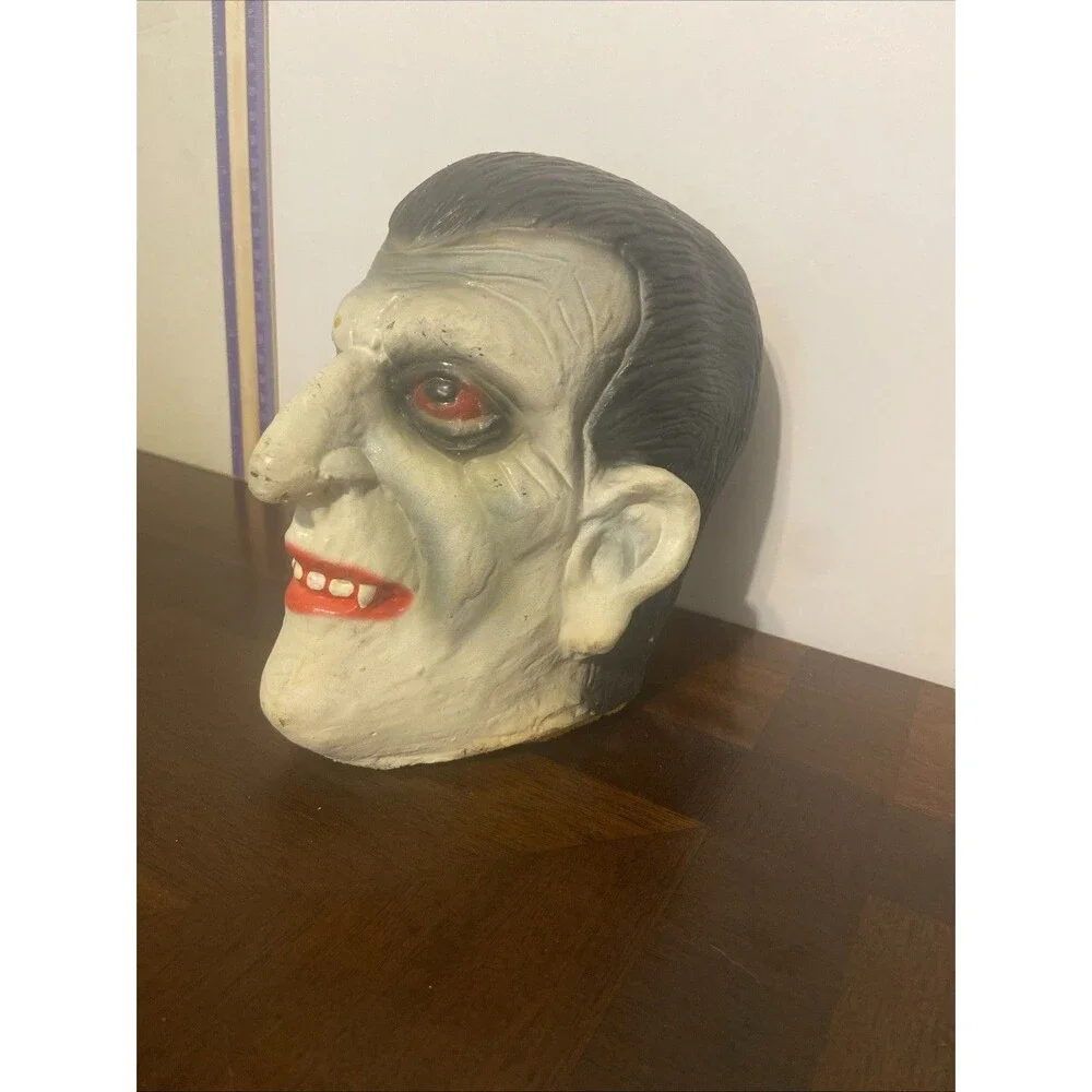 Vintage 1980s Halloween Squishy Foam Dracula Vampire Head Table Decor Prop 7
